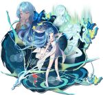  1girl absurdres armlet bare_shoulders blue_eyes blue_hair bow breasts choker clothing_cutout commentary_request crown dress elbow_gloves gloves hair_bow hair_ornament high_heels highres jewelry lapel_pin leotard long_hair long_legs long_sleeves looking_at_viewer magical_girl multiple_views navel navel_cutout original pantyhose praying ribbon rui_(rei_leyi) sarong shiny_clothes sleeveless small_breasts solo standing swept_bangs thighs tiara transparent_background very_long_hair white_pantyhose 