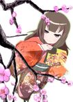  bad_id bad_pixiv_id brown_hair fan flower highres japanese_clothes kimono looking_up mihirogi_uta mocota_(macot) saki saki_achiga-hen solo 