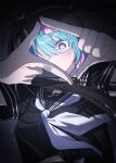  1girl absurdres black_background black_hair black_shirt blue_hair commentary different_viewfinder finger_frame finger_frame_over_eye hair_between_eyes hatsune_miku highres hyume_26 ima_sugu_rinne_(vocaloid) long_hair multicolored_eyes multicolored_hair neckerchief one-eyed sailor_collar sailor_shirt shirt short_sleeves sidelocks solo split_theme star-shaped_pupils star_(symbol) swept_bangs symbol-shaped_pupils twintails two-tone_hair upper_body vocaloid white_neckerchief 