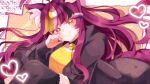  1girl 8sai_sousaku absurdres ahoge animal_ear_fluff animal_ears bell black_streaks blonde_streaks bright_pupils cat_ears collar commission digitalbasic genderswap genderswap_(otf) heart highres hood hooded_jacket huge_ahoge indie_virtual_youtuber jacket long_hair looking_at_viewer multicolored_hair neck_bell non-binary_flag purple_eyes second-party_source shirt skeb_commission smile solo streaked_hair textless_version virtual_youtuber white_pupils white_streaks yellow_eyes yellow_shirt 