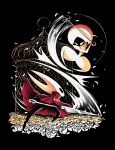  2girls arthropod_girl birdcage black_background black_skin blank_eyes bodysuit boss_fight cage cloak colored_skin flower from_behind gazo1a hat highres holding holding_weapon hollow_knight hollow_knight:_silksong horned_mask hornet_(hollow_knight) horns in-universe_location jumping lace_(hollow_knight) looking_at_another looking_down looking_up mask multiple_girls needle_(hollow_knight) petals pin_(hollow_knight) puffy_sleeves red_cloak slashing sparkle standing weapon white_bodysuit white_eyes white_flower white_hat white_mask 