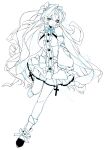  1girl absurdres bow bowtie clothing_cutout commentary dress frilled_dress frills highres kyorenagi_ovo lineart long_hair looking_at_viewer original shoes shoulder_cutout solo white_background 