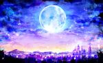  city cityscape commentary full_moon highres mahoutsukai_no_yakusoku moon night no_humans outdoors sakakien scenery 