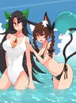  :o alternate_hair_color animal_ears bad_id bad_pixiv_id ball bikini black_hair blush bow braid breasts brown_hair cat_ears cat_tail closed_eyes cloud collarbone contemporary day extra_ears hair_bow jont kaenbyou_rin large_breasts long_hair medium_breasts multiple_girls multiple_tails navel ocean one-piece_swimsuit open_mouth outdoors prehensile_tail red_eyes reiuji_utsuho side-tie_bikini sky swimsuit tail third_eye touhou twin_braids very_long_hair wading water white_swimsuit 