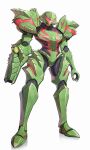  absurdres arm_cannon armor artist_name assault_visor claws commentary_request glowing gonzarez highres metroid metroid_dread metroid_suit power_armor power_suit_(metroid) red_assault_visor samus_aran shoulder_spikes simple_background solo spikes spoilers weapon 
