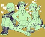  2boys bad_id bad_tumblr_id bike_shorts black_hair boots brown_background crystal_(pokemon) earrings gold_(pokemon) grey_eyes headwear_removed jewelry mangoshake multiple_boys pokemon pokemon_special silver_(pokemon) sitting smile star star_earrings twintails yellow_eyes 