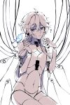 1boy absurdres aether_(genshin_impact) ahoge commentary cyborg english_commentary genshin_impact highres male_focus mechanization navel redbeanegg robot_ears solo wire 