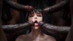  1girl 3d 4boys artist_logo artist_name black_hair cheek_poking cheek_press collarbone commentary dark-skinned_male dark_skin english_commentary erection eve_(stellar_blade) eyeshadow grey_background hair_ornament hetero huge_penis interracial lips logo long_hair looking_at_viewer makeup multiple_boys ninjin3d open_mouth parted_lips penis penis_on_face poking ponytail shadow stellar_blade surrounded_by_penises thick_eyebrows tongue tongue_out uncensored veins veiny_penis very_dark_skin 