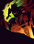 1girl arm_spikes aura claws commentary english_commentary fighting_stance glowing_arm helmet highres hunched_over laur_bagley looking_at_viewer metroid metroid_ravenous metroid_suit power_suit power_suit_(metroid) samus_aran shoulder_spikes silhouette solo spikes 