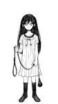  1girl asdf_(user_vop2242) black_hair black_socks dress full_body greyscale holding holding_rope light_bulb looking_at_viewer mari_(headspace)_(omori) mari_(omori) monochrome noose omori rope simple_background socks standing white_background white_dress white_eyes 