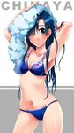  armpits arms_up bikini black_hair groin idolmaster idolmaster_(classic) kashiwagi_kano kisaragi_chihaya long_hair navel one_eye_closed solo swimsuit towel 