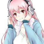  hanamuke headphones long_hair looking_at_viewer nitroplus pink_eyes pink_hair simple_background solo super_sonico white_background 