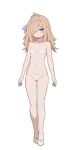  1girl bare_legs bare_shoulders blonde_hair blue_hairband blue_ribbon blush bow bow_panties bra breasts cameltoe choker closed_mouth commentary_request full_body hair_between_eyes hair_bow hair_over_one_eye hairband long_hair looking_at_viewer mary_janes navel original panties purple_eyes ribbon shoes simple_background small_breasts solo standing stomach thighs tiara underwear variant_set very_long_hair waero white_background white_bra white_panties 