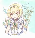  3girls blonde_hair breasts cleavage commentary_request core_crystal_(xenoblade) fingerless_gloves glimmer_(xenoblade) gloves half-siblings looking_at_viewer mio_(xenoblade) multiple_girls portrait puffy_short_sleeves puffy_sleeves shimmer_(xenoblade) short_hair short_sleeves siblings sisters smile swept_bangs tiara trutsmn xenoblade_chronicles_(series) xenoblade_chronicles_3 yellow_eyes 
