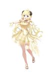  1girl absurdres ahoge animal_ears artist_request bare_shoulders beckoning blonde_hair bow breasts cocktail_dress commentary_request detached_sleeves dress full_body gloves gold_necklace gold_sandals hair_ornament hairclip halter_dress halterneck high_heel_sandals high_heels highres hololive horns hugging_viewer impossible_clothes impossible_dress jewelry large_bow large_breasts long_hair necklace official_alternate_costume official_alternate_hairstyle official_art outstretched_arms puffy_detached_sleeves puffy_short_sleeves puffy_sleeves purple_eyes reaching reaching_towards_viewer sandals second-party_source see-through_clothes see-through_dress_layer sheep_ears sheep_girl sheep_horns short_dress short_sleeves solo standing standing_on_one_leg tight_clothes tsunomaki_watame twintails virtual_youtuber waist_bow yellow_dress yellow_gloves 