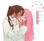  2girls absurdres alien_stage anakt_garden_uniform brown_hair closed_eyes dark-skinned_female dark_skin glasses heart highres kiss kiss_meter_(meme) kissing_cheek long_hair long_sleeves meme michi_mimi mizi_(alien_stage) multiple_girls pink_hair shirt thick_eyebrows very_long_hair white_shirt yuri 