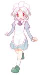  aoki_ume_(style) apron bleeugee blue_hair bow bowtie brown_eyes maid maid_apron maid_headdress open_mouth original short_hair simple_background socks solo waist_apron white_background yogurtm 