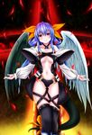  absurdres asymmetrical_wings bare_shoulders black_legwear blue_hair bow breasts center_opening choker dizzy evandragon guilty_gear hair_bow highres large_breasts long_hair looking_at_viewer navel outstretched_arms petals red_eyes ribbon smile solo tail tail_ribbon thighhighs underboob wings 