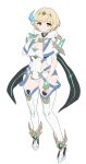  1girl blonde_hair breasts cleavage commentary_request core_crystal_(xenoblade) fingerless_gloves flat_color gloves gonzarez highres large_breasts looking_at_viewer puffy_short_sleeves puffy_sleeves shimmer_(xenoblade) short_hair short_shorts short_sleeves shorts smile thighhighs tiara white_thighhighs xenoblade_chronicles_(series) xenoblade_chronicles_3 yellow_eyes 