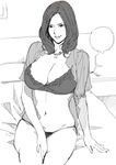  bed breasts large_breasts milf monochrome oda_non pillow pixiv_thumbnail resized sketch smile 