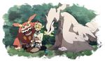  darmanitan darumaka eating gen_5_pokemon green_hair laughing long_hair n_(pokemon) pokemon pokemon_(creature) pokemon_(game) pokemon_bw pokemon_bw2 reshiram shigetake_(buroira) sitting tympole zorua 