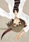  brown_hair copyright_request horns inaba_taiju lying short_hair solo upside-down 