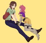  1girl bodysuit boots feldt_grace gundam gundam_00 lockon_stratos pink_hair plum_(arch) thigh_boots thighhighs yellow_bodysuit 