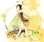  antennae bad_id bad_pixiv_id bee_girl black_hair copyright_request green_eyes insect_girl insect_wings monster_girl short_hair solo stinger tsujisaki wings 