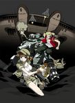  4boys artist_request fio_germi glasses ground_vehicle gun handgun hat highres kasamoto_eri marco_rossi metal_slug midriff military military_vehicle motor_vehicle multiple_boys multiple_girls navel short_shorts shorts shotgun slug_gunner snk tank tarma_roving vest weapon 