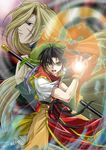  cross_scar gensou_suikoden gensou_suikoden_i gremio kedo_mitsuharu magic multiple_boys scar staff tir_mcdohl 