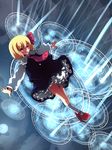  blonde_hair flying hair_ribbon magic_circle mary_janes murani necktie outstretched_arms red_eyes red_neckwear ribbon rumia shoes short_hair solo spread_arms touhou 