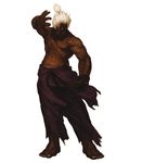  barefoot capcom clothes_around_waist dark_persona dark_skin dark_skinned_male feet glowing glowing_eyes gouki highres male_focus muscle nona official_art red_eyes shin_gouki shirt_around_waist shirtless solo street_fighter svc_chaos topknot white_hair 