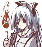  bangs fire fujiwara_no_mokou hazuki_(starblue) long_hair ribbon simple_background solo touhou upper_body 