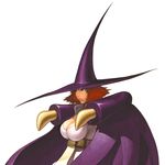  breasts capcom cape cleavage hat highres large_breasts nona official_art red_hair short_hair solo svc_chaos tabasa warzard witch witch_hat 