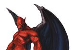  bat_wings capcom demon evil_grin evil_smile fangs green_eyes grin highres makaimura male_focus muscle nona official_art open_mouth pointy_ears red_arremer red_skin smile solo svc_chaos upper_body wings 