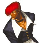  choker collar hair_over_one_eye highres male_focus nona official_art red_hair snk solo svc_chaos the_king_of_fighters upper_body yagami_iori 