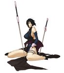  bare_shoulders black_hair boots breasts elbow_gloves gloves hair_over_one_eye highres japanese_clothes large_breasts legs long_legs ninja nona official_art samurai_spirits shiki_(samurai_spirits) short_hair sideboob sitting snk svc_chaos sword tattoo thighs weapon 