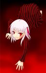  albino all_fours artist_request crawling dark_sakura dress fate/stay_night fate_(series) full_body looking_at_viewer matou_sakura red_dress red_eyes ribbed_dress solo white_hair 