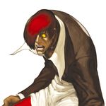  choker crazy_eyes dark_persona dark_skin dark_skinned_male empty_eyes hair_over_one_eye highres hunched_over male_focus nona official_art orochi_iori red_hair snk solo svc_chaos the_king_of_fighters yagami_iori yellow_eyes 