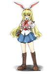  alice_margatroid animal_ears blonde_hair boots bunny_ears cosplay heterochromia if_they_mated long_hair reisen_udongein_inaba solo tajima_yuuki touhou 