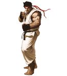  barefoot capcom dougi facial_hair feet fighting_stance headband highres male_focus muscle nona official_art ryuu_(street_fighter) sleeveless solo street_fighter stubble svc_chaos 