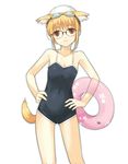  animal_ears black_school_swimsuit competition_school_swimsuit covered_navel dasoku_sentarou dog_ears flat_chest glasses hands_on_hips one-piece_swimsuit original school_swimsuit shiba_inu solo swimsuit tail 