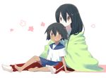  bad_id bad_pixiv_id barefoot black_hair blanket brown_eyes dark_skin eka_eri feet komori_kiri long_hair multiple_girls sayonara_zetsubou_sensei school_uniform sekiutsu_maria_tarou short_hair sitting sitting_on_lap sitting_on_person 