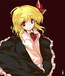  alphes_(style) blonde_hair hair_ribbon ideolo parody red_eyes ribbon rumia short_hair solo style_parody touhou 