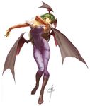 animal_print arched_back bangs bare_shoulders bat bat_print bat_wings boots breasts bridal_gauntlets christine_choi cleavage demon_girl full_body fur_trim green_hair head_wings highleg highleg_leotard knee_boots large_breasts leotard long_hair looking_at_viewer morrigan_aensland official_art outstretched_arm pantyhose print_legwear purple_legwear short_hair signature simple_background solo standing succubus udon_entertainment vampire_(game) white_background wings 