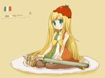  :3 bad_id bad_pixiv_id blonde_hair blue_eyes dress food_themed_clothes fork hazuki_(pacco) italy kneeling long_hair minigirl on_plate original oversized_object pantyhose pasta-chan plate sad solo tears tomato 