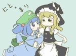  blonde_hair hair_bobbles hair_ornament hat kawashiro_nitori kirisame_marisa multiple_girls peconica touhou two_side_up witch_hat 