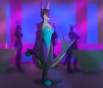 anthro aquatic bunny_costume bunny_ears_headband clothing costume fake_ears fake_rabbit_ears female fish fishnet_clothing fishnet_legwear footwear group hi_res legwear looking_at_viewer neon_lights nightclub on_one_leg rave shark shoes solo spaceg3n standing
