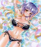  armpits arms_up at_classics bikini blonde_hair breasts brown_eyes gradient_hair hijiri_byakuren large_breasts looking_at_viewer lying multicolored_hair navel on_back purple_hair sample side-tie_bikini smile solo swimsuit touhou traditional_media water 