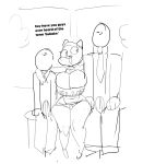 2024 3_fingers absurd_res accessory anthro arm_around_partner arm_around_shoulders asking asking_another bald bare_shoulders big_breasts biped black_and_white black_text bottomwear breasts bulge cartoon_network cleavage cleavage_overflow clothed clothed_anthro clothed_female clothed_human clothed_male clothing collar collar_tag crop_top denim denim_bottomwear denim_clothing denim_shorts detailed_bulge dialogue digital_drawing_(artwork) digital_media_(artwork) domestic_cat english_text erection erection_under_bottomwear erection_under_clothing erection_under_pants eyelashes felid feline felis female fingers fully_clothed fully_clothed_anthro fully_clothed_female fully_clothed_human fully_clothed_male genital_outline group hands_on_legs hands_on_own_legs hands_on_own_thighs hands_on_thighs hi_res huge_breasts human inside iris larger_human larger_male legs_together long_eyelashes looking_at_another male male/female mammal mature_anthro mature_female monochrome monstrousfrog navel necktie nicole_watterson no_pupils open_mouth open_smile pants penis_outline pointy_ears prick_ears question round_eyes shirt shorts simple_eyes sitting size_difference sketch sketch_background skimpy smaller_anthro smaller_female smile smiling_at_another snout suit talking_to_another text text_on_clothing text_on_crop_top text_on_shirt text_on_topwear the_amazing_world_of_gumball thick_thighs thong thong_straps topwear trio underwear white_text wide_hipped_anthro wide_hipped_female wide_hips yes-no_question